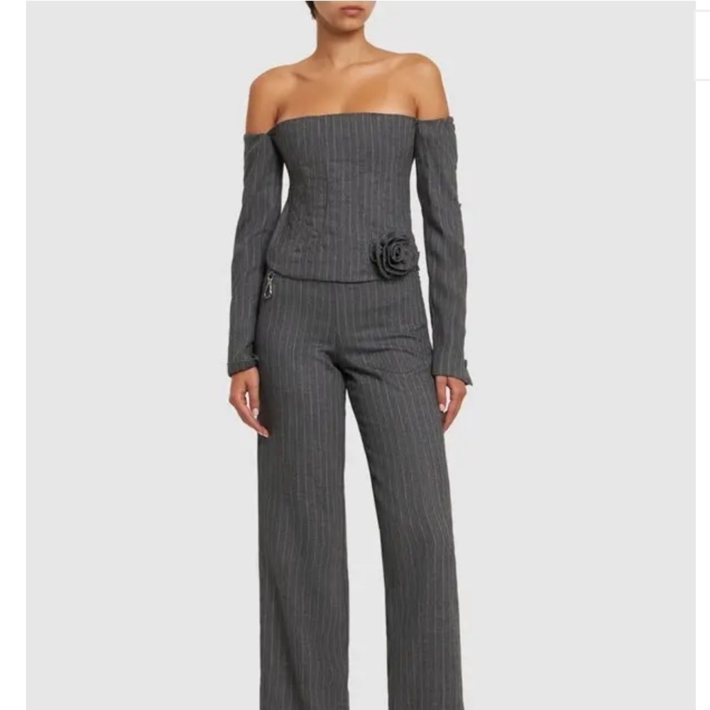 Saks Potts Bea Corset in Grey Pinstripe